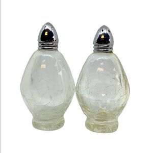 Vintage Crackle Glass I.W. Rice & Co. Salt & Pepper Set- Made In Japan